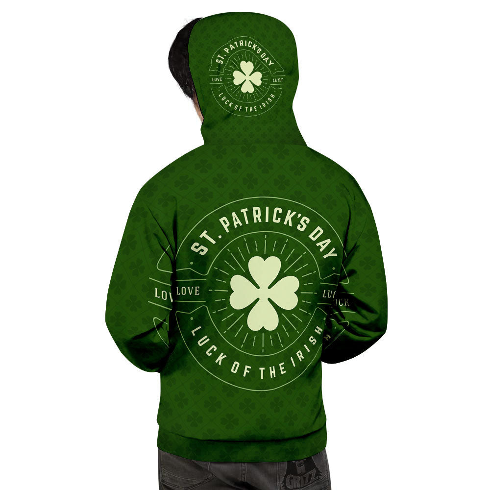 St. Patrick's Day Four Leaf Clover Print Men's Hoodie-grizzshop