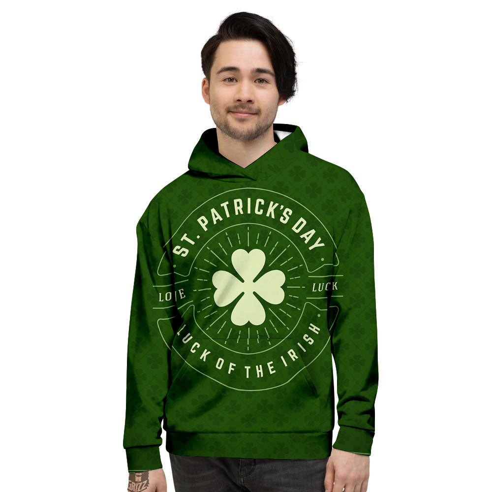 St. Patrick's Day Four Leaf Clover Print Men's Hoodie-grizzshop