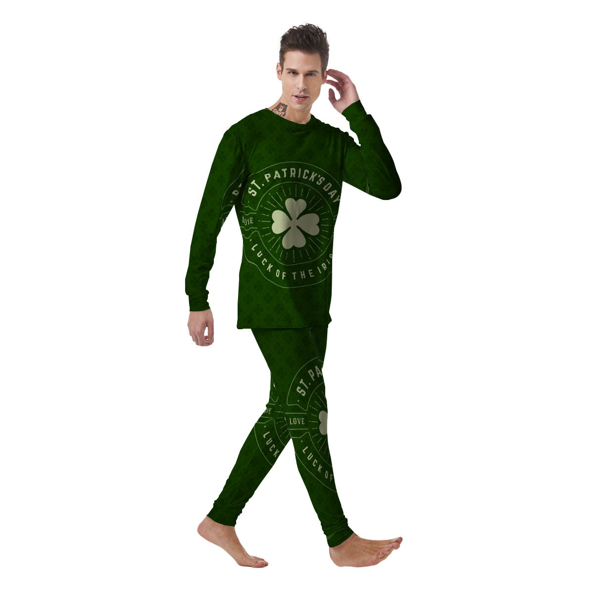 St. Patrick's Day Four Leaf Clover Print Men's Pajamas-grizzshop