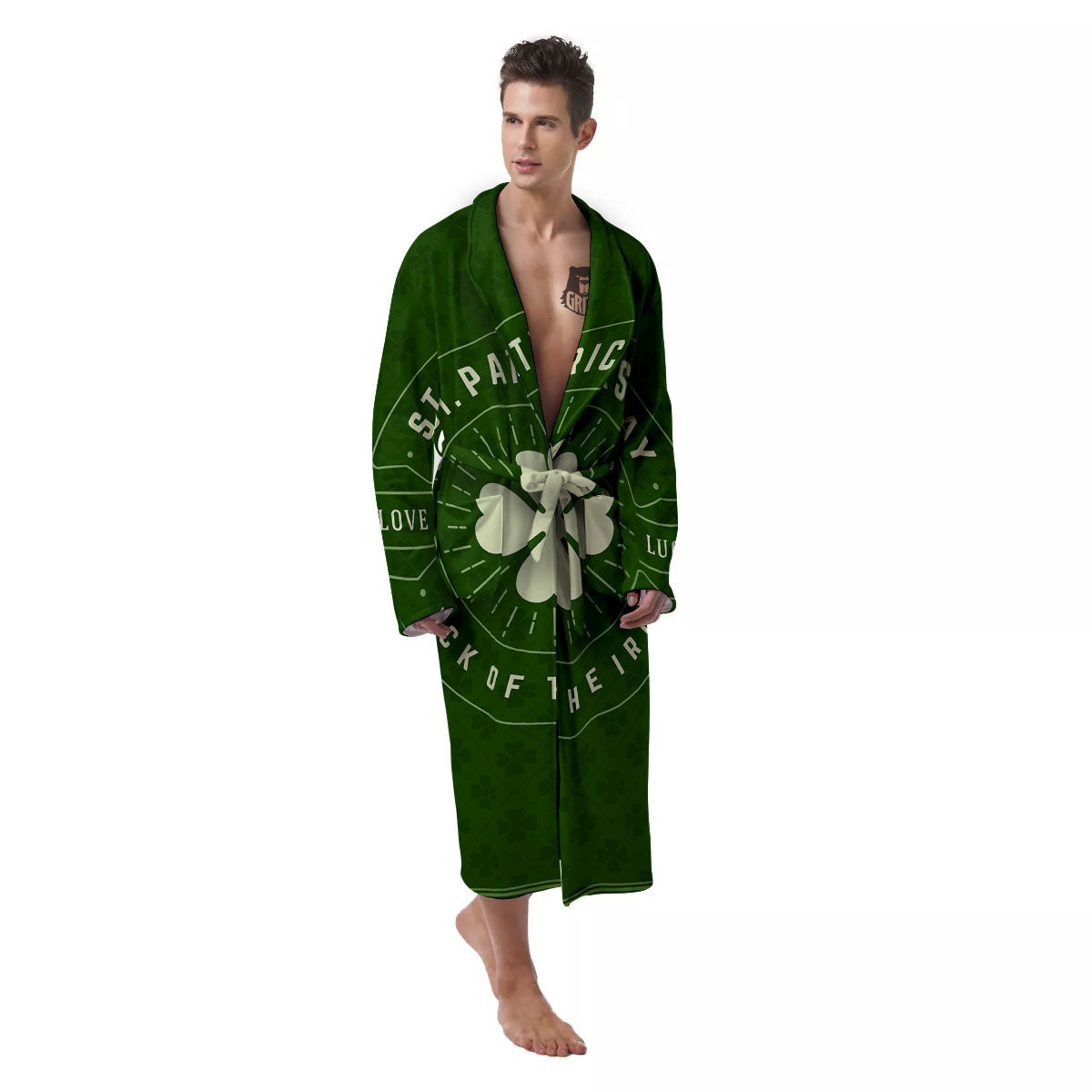 St. Patrick's Day Four Leaf Clover Print Men's Robe-grizzshop