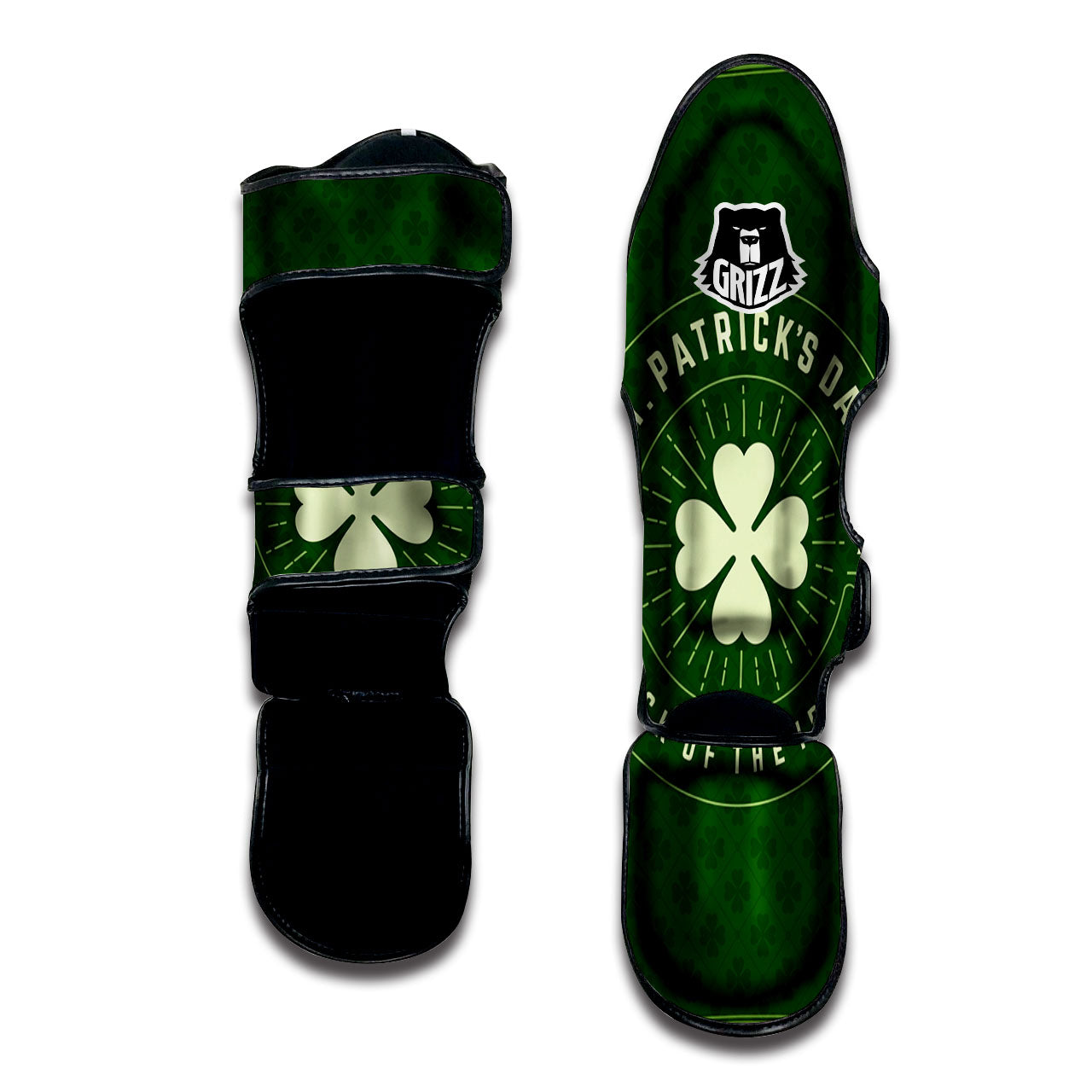 St. Patrick's Day Four Leaf Clover Print Muay Thai Shin Guards-grizzshop