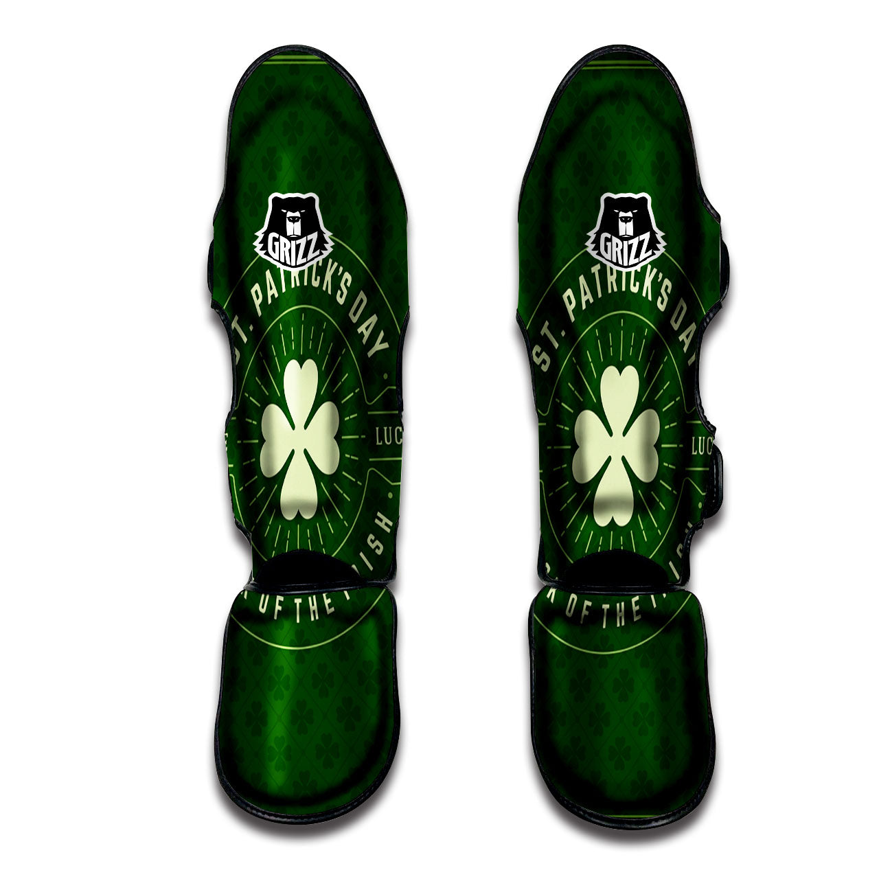 St. Patrick's Day Four Leaf Clover Print Muay Thai Shin Guards-grizzshop