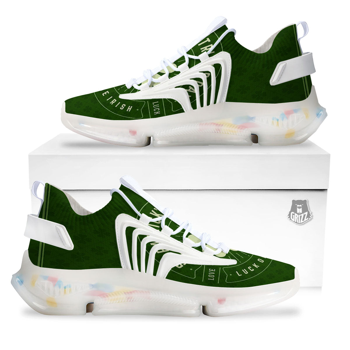 St. Patrick's Day Four Leaf Clover Print White Gym Shoes-grizzshop