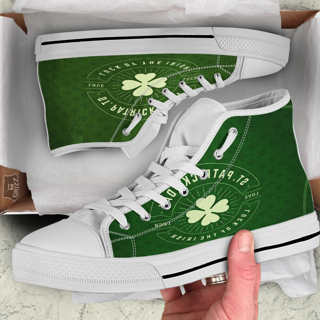 St. Patrick's Day Four Leaf Clover Print White High Top Shoes-grizzshop