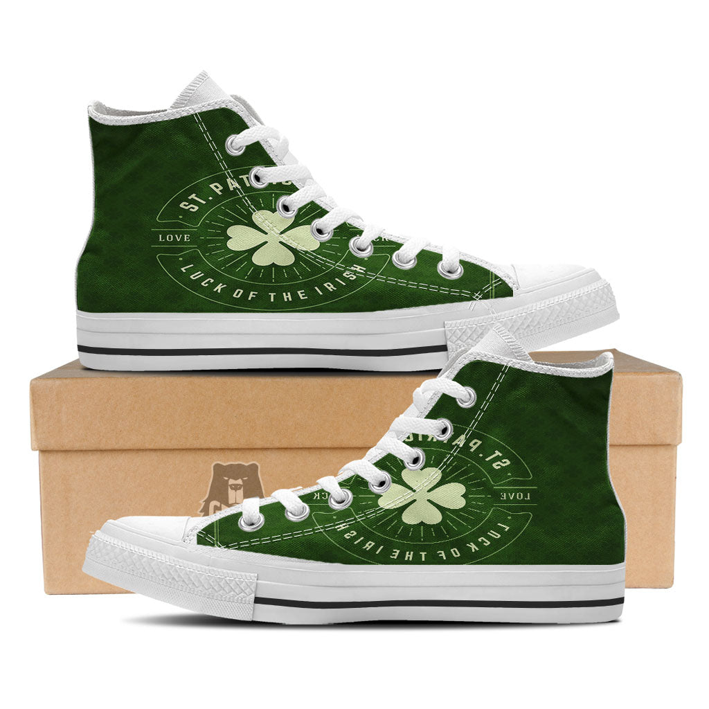 St. Patrick's Day Four Leaf Clover Print White High Top Shoes-grizzshop