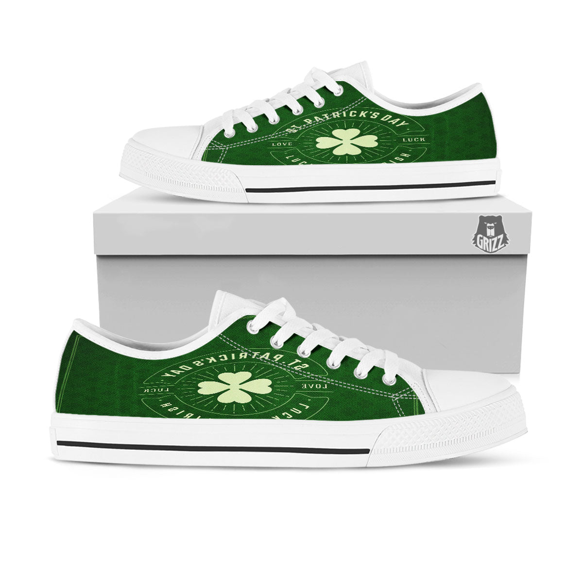 St. Patrick's Day Four Leaf Clover Print White Low Top Shoes-grizzshop