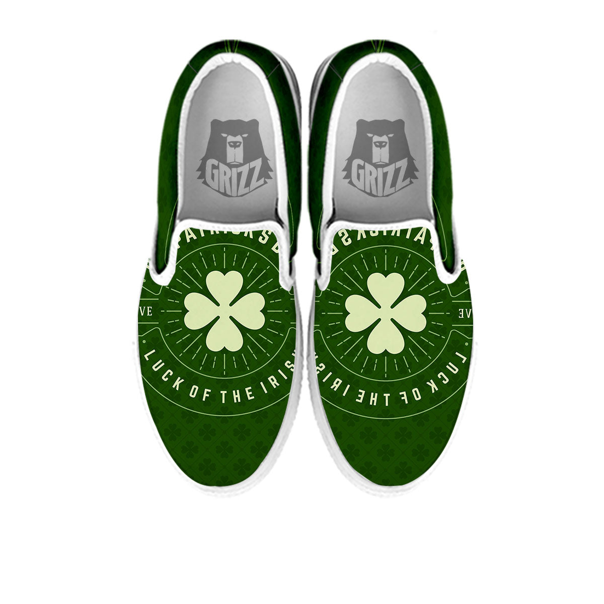 St. Patrick's Day Four Leaf Clover Print White Slip On Shoes-grizzshop