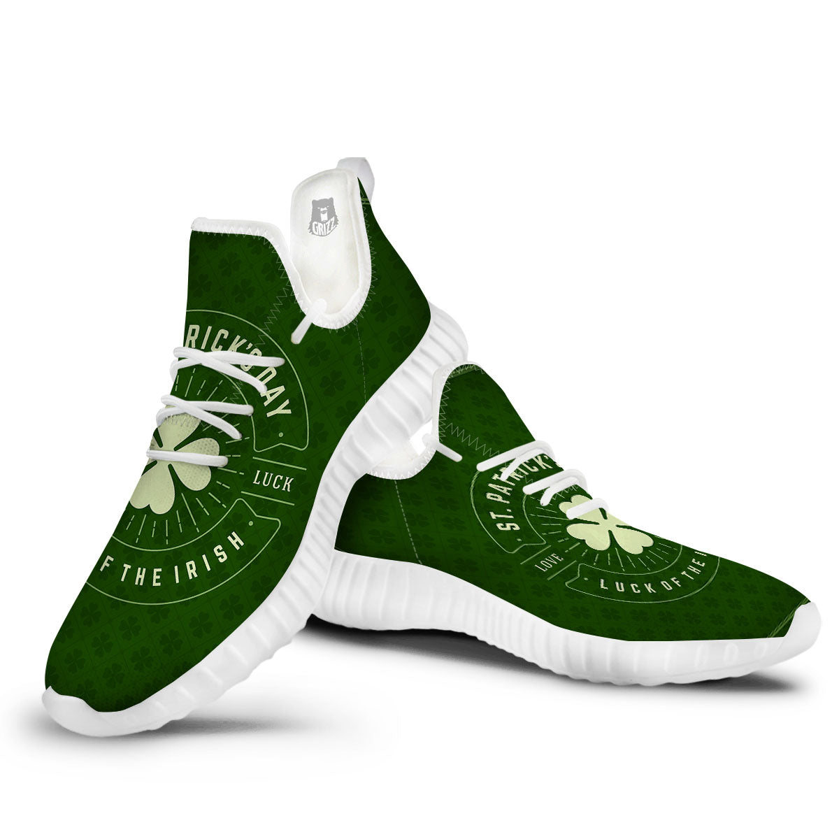 St. Patrick's Day Four Leaf Clover Print White Walking Shoes-grizzshop