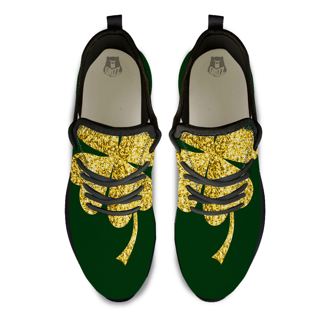 St. Patrick's Day Gold Clover Print Black Athletic Shoes-grizzshop