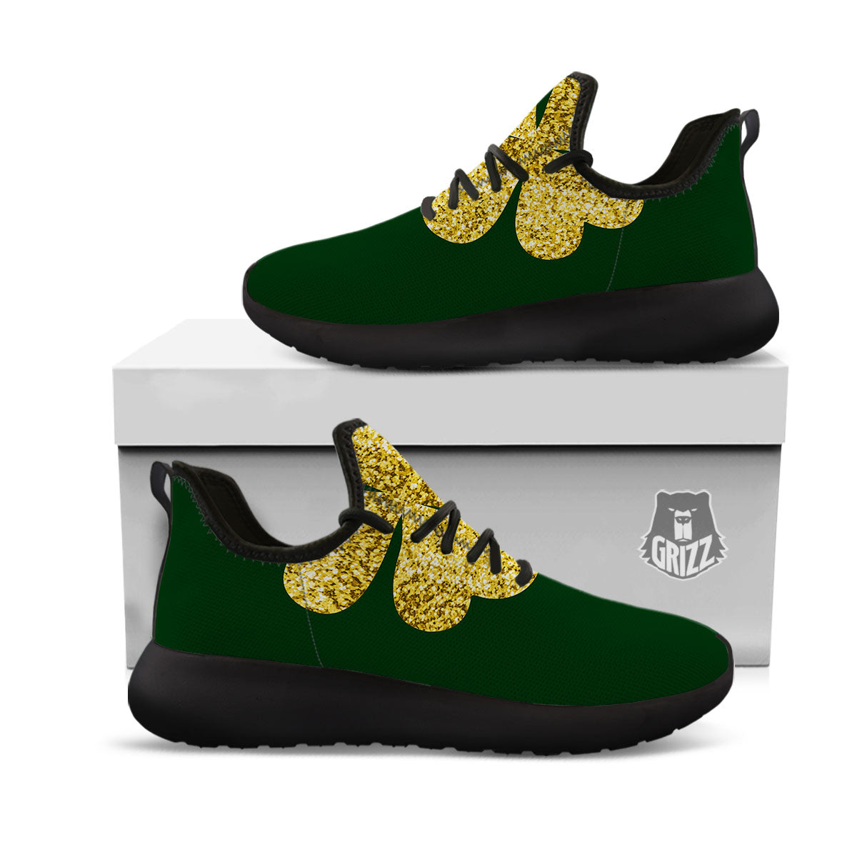 St. Patrick's Day Gold Clover Print Black Athletic Shoes-grizzshop