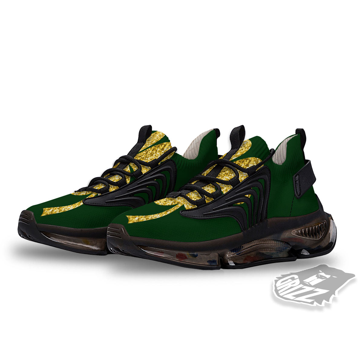 St. Patrick's Day Gold Clover Print Black Gym Shoes-grizzshop