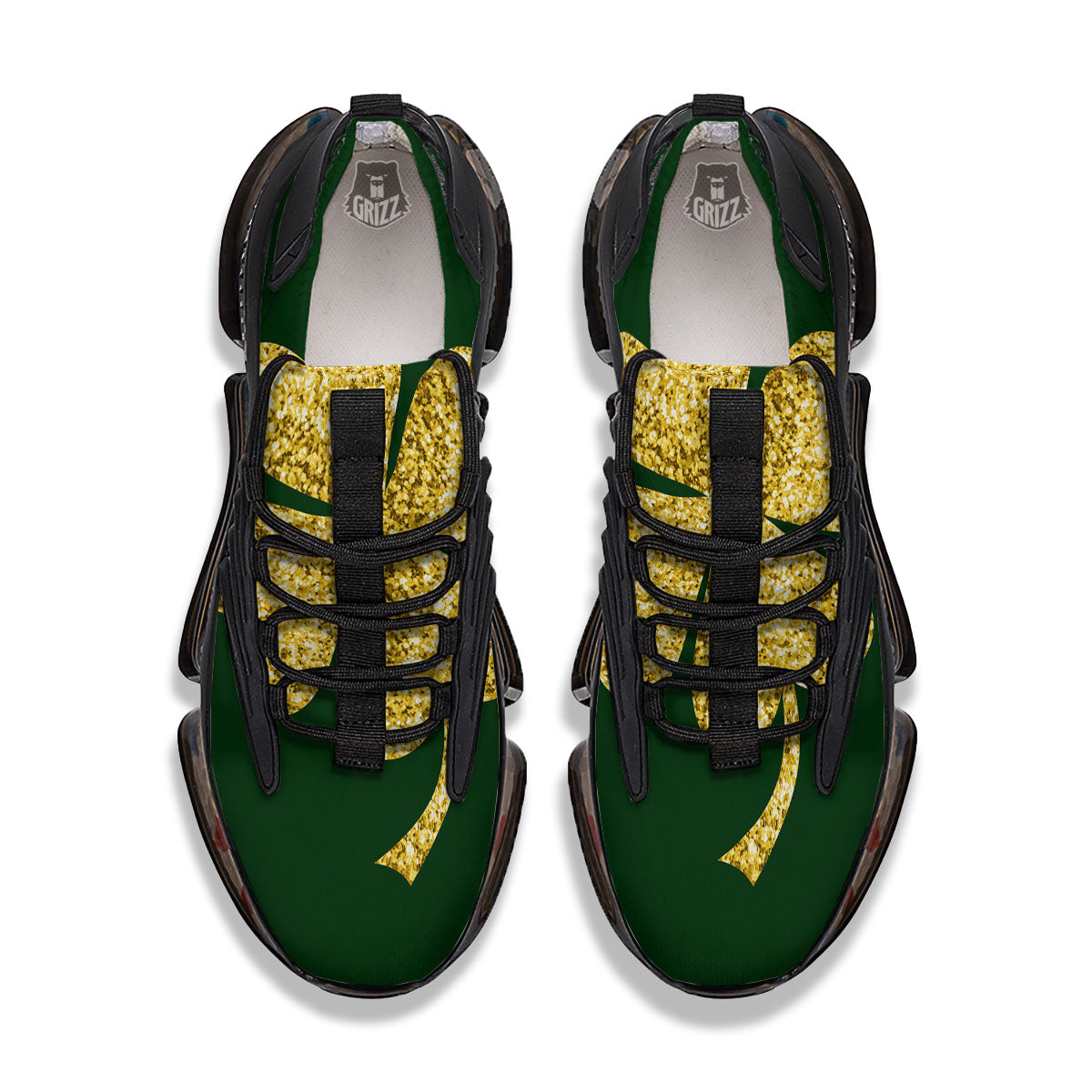 St. Patrick's Day Gold Clover Print Black Gym Shoes-grizzshop