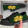 St. Patrick's Day Gold Clover Print Black Low Top Shoes-grizzshop