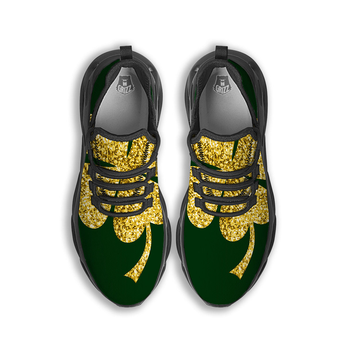 St. Patrick's Day Gold Clover Print Black Running Shoes-grizzshop