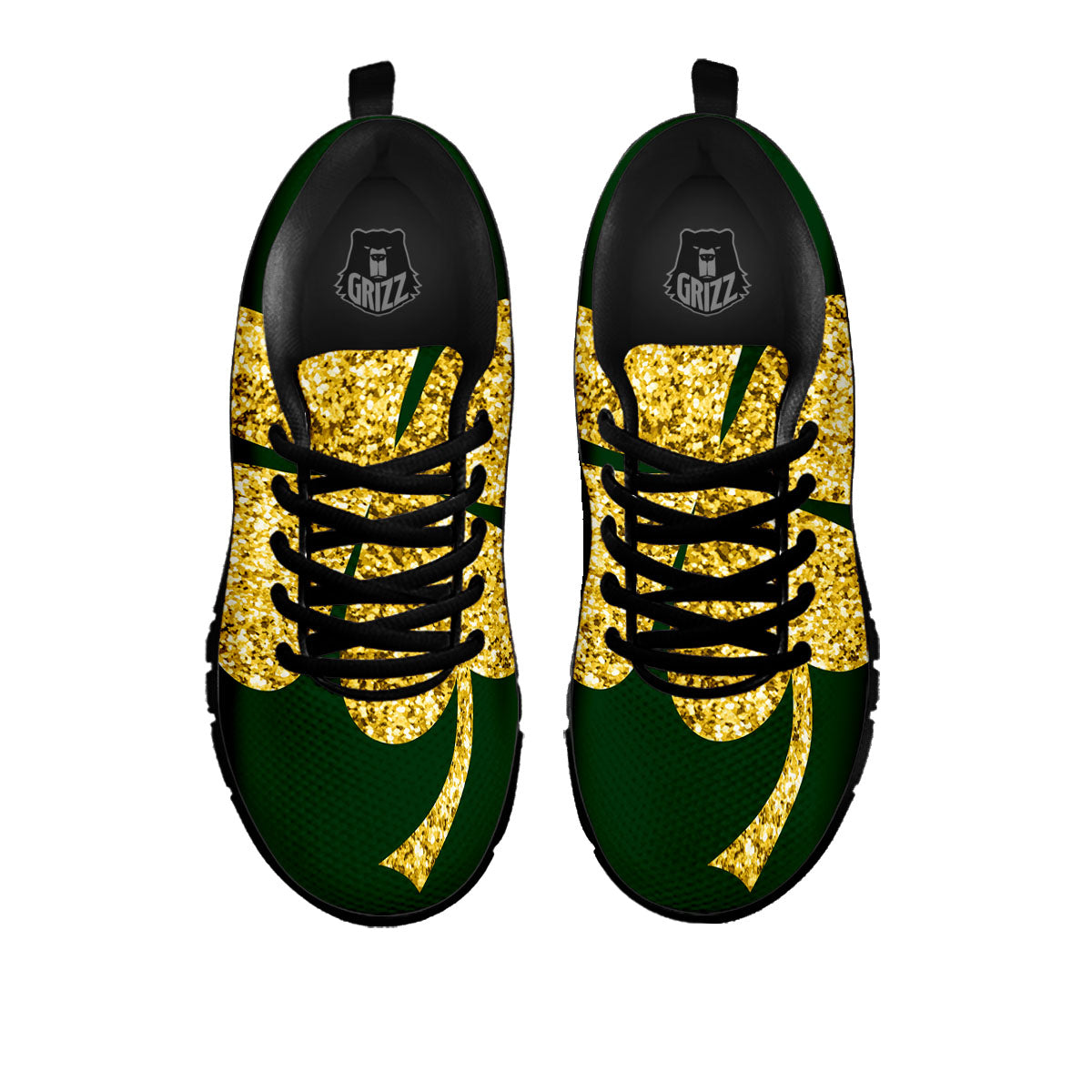 St. Patrick's Day Gold Clover Print Black Sneaker-grizzshop