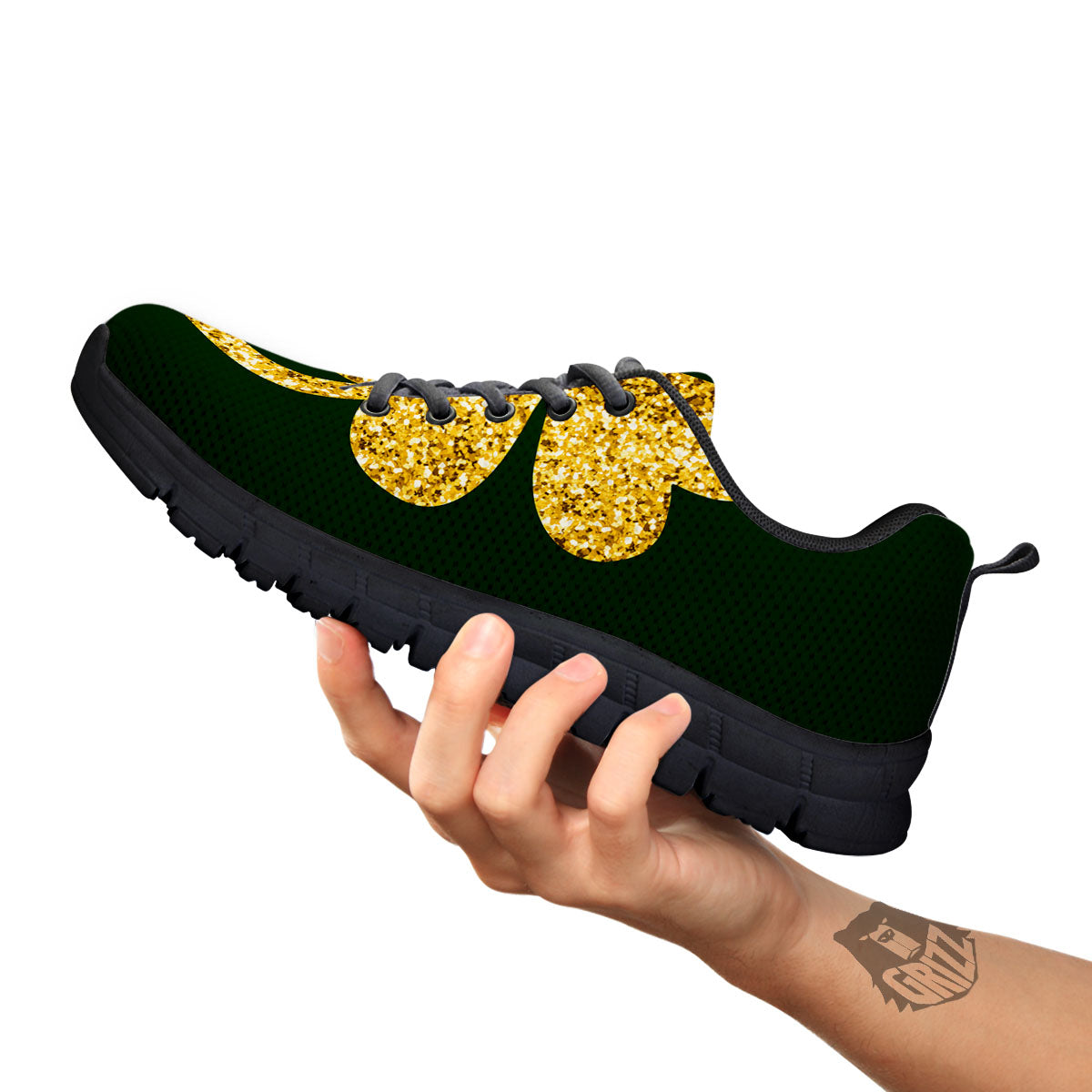 St. Patrick's Day Gold Clover Print Black Sneaker-grizzshop