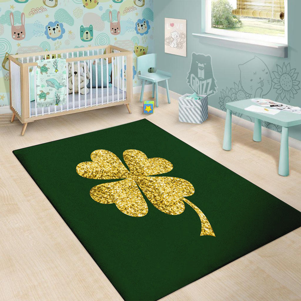 St. Patrick's Day Gold Clover Print Floor Mat-grizzshop