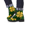 St. Patrick's Day Gold Clover Print Leather Boots-grizzshop