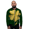 St. Patrick's Day Gold Clover Print Men's Bomber Jacket-grizzshop