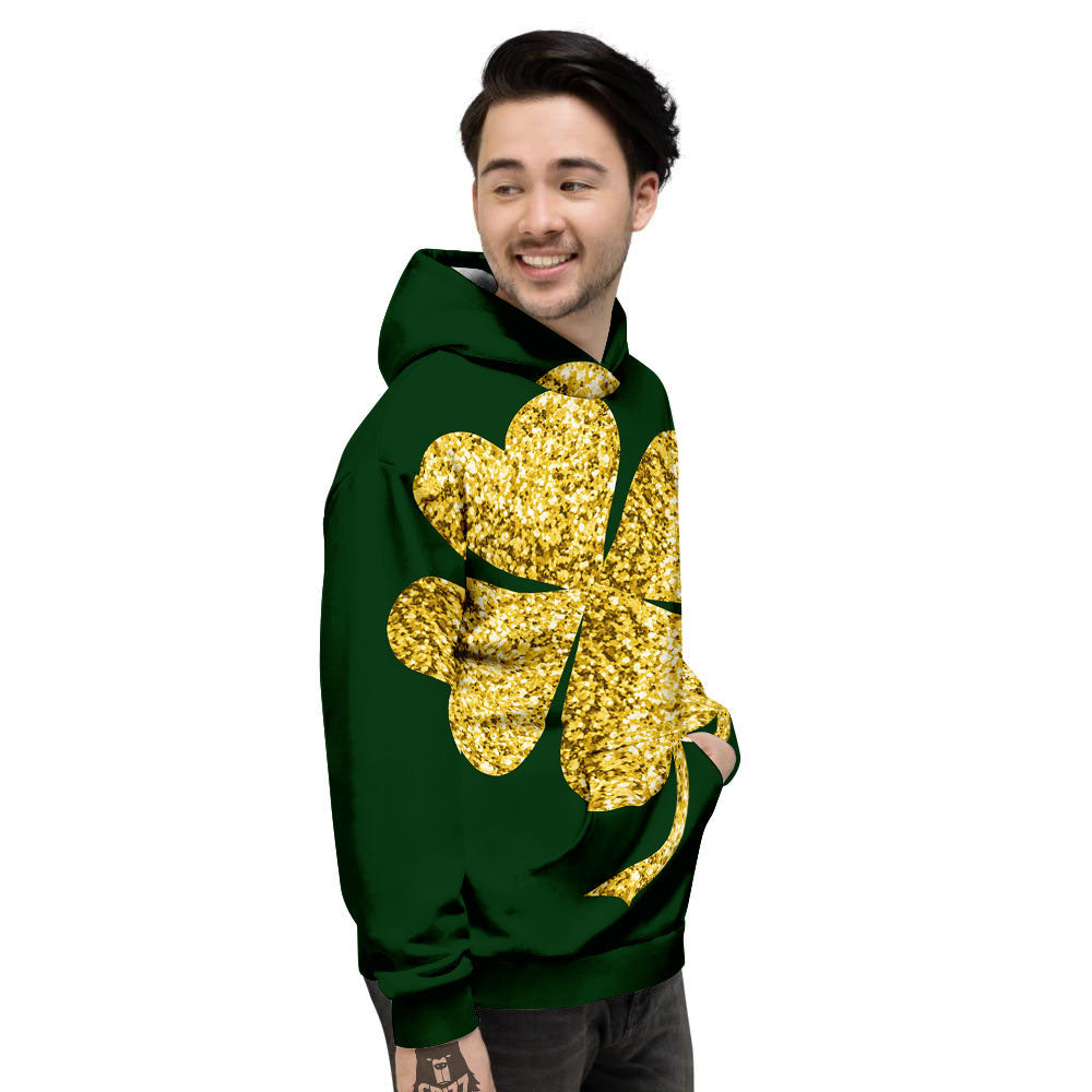 St. Patrick's Day Gold Clover Print Men's Hoodie-grizzshop