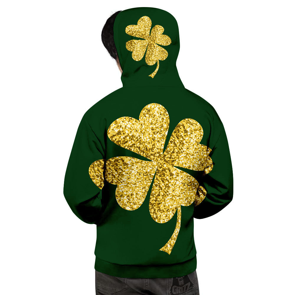 St. Patrick's Day Gold Clover Print Men's Hoodie-grizzshop