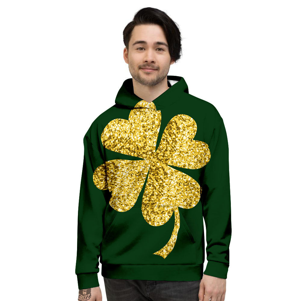 St. Patrick's Day Gold Clover Print Men's Hoodie-grizzshop