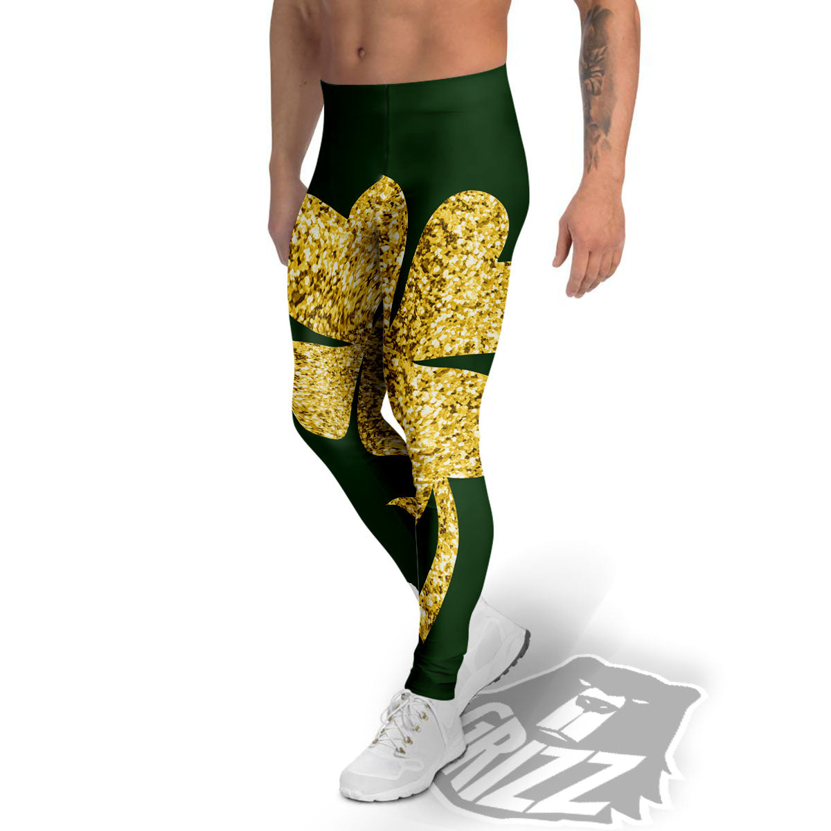 St. Patrick's Day Gold Clover Print Men's Leggings-grizzshop