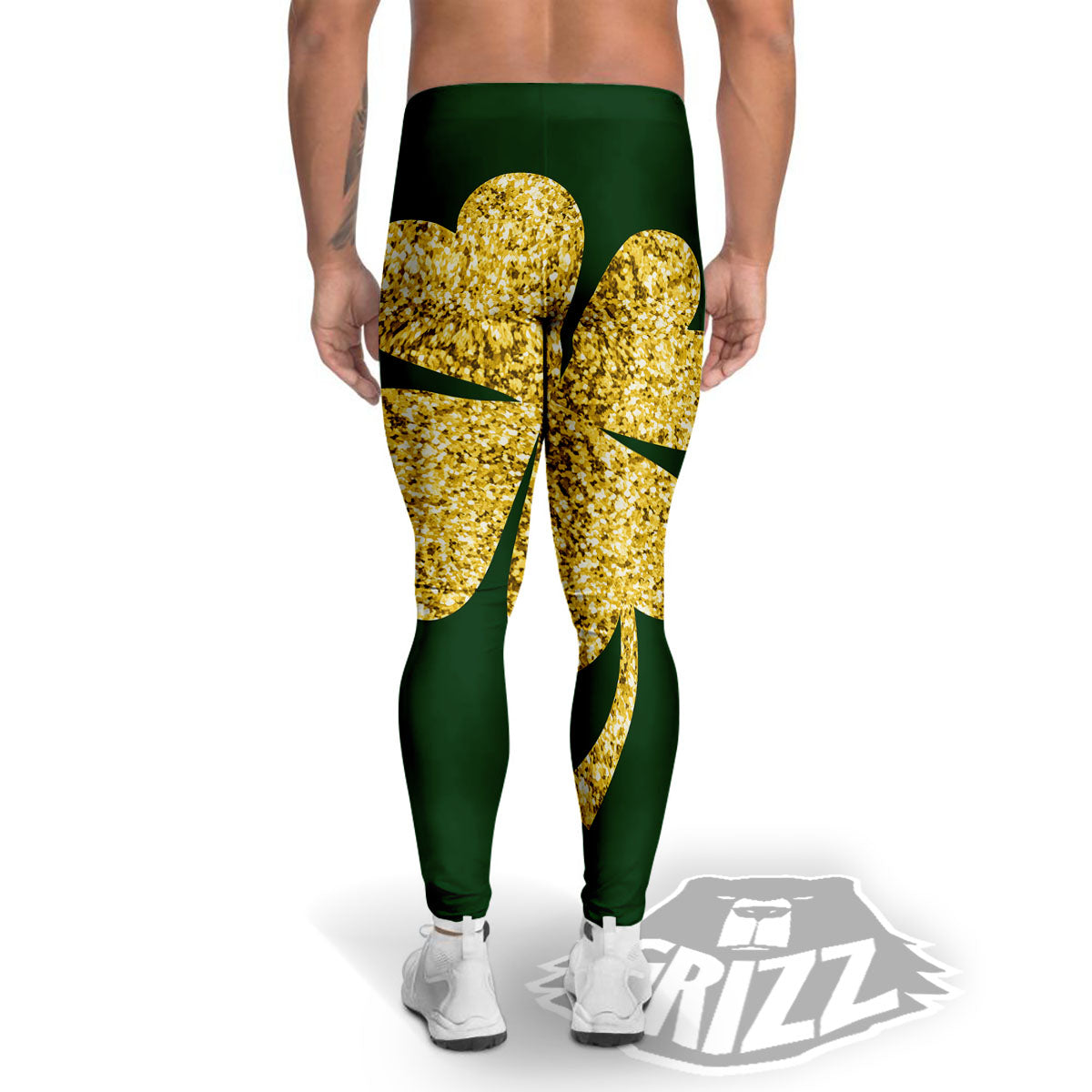 St. Patrick's Day Gold Clover Print Men's Leggings-grizzshop