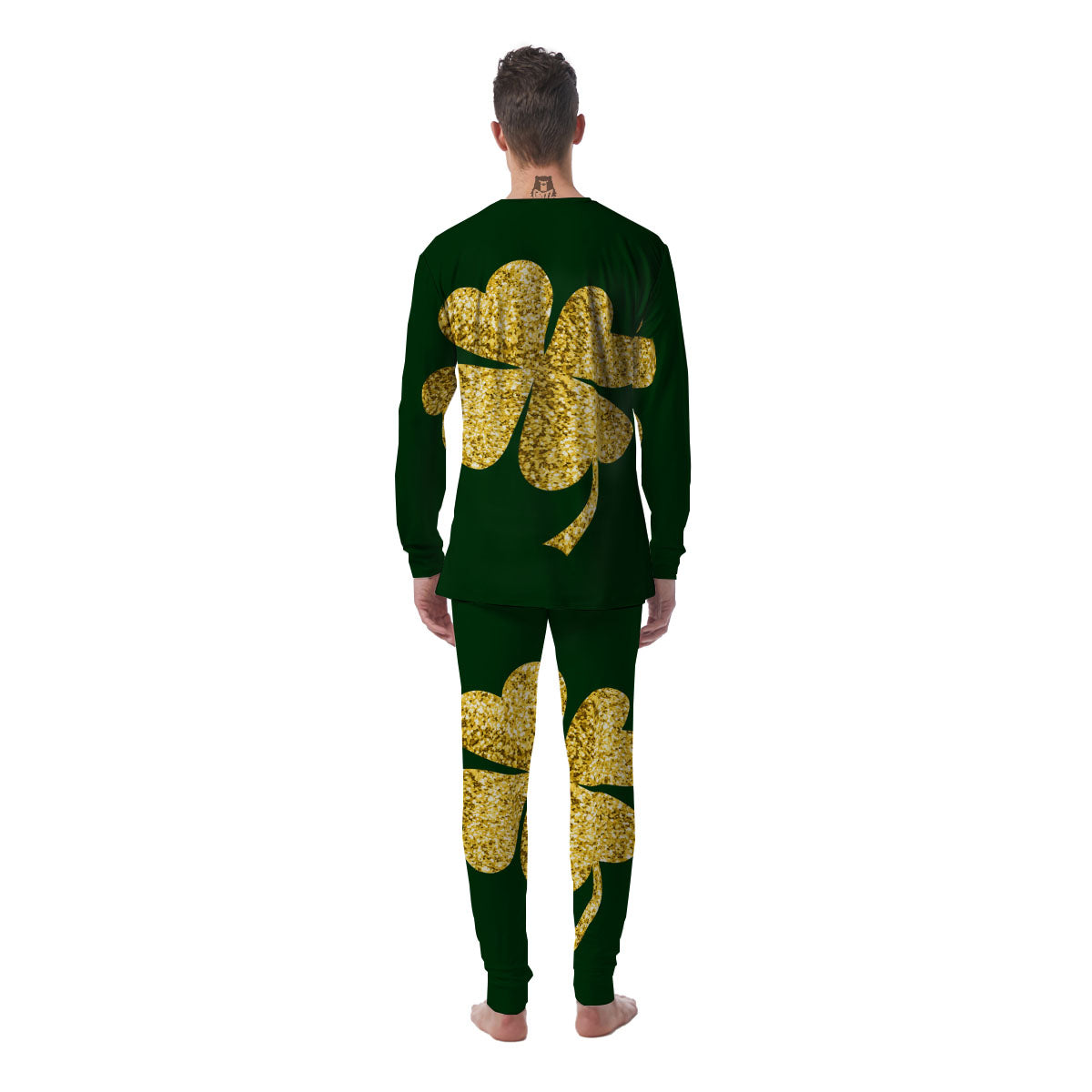 St. Patrick's Day Gold Clover Print Men's Pajamas-grizzshop