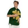 St. Patrick's Day Gold Clover Print Men's Short Sleeve Shirts-grizzshop