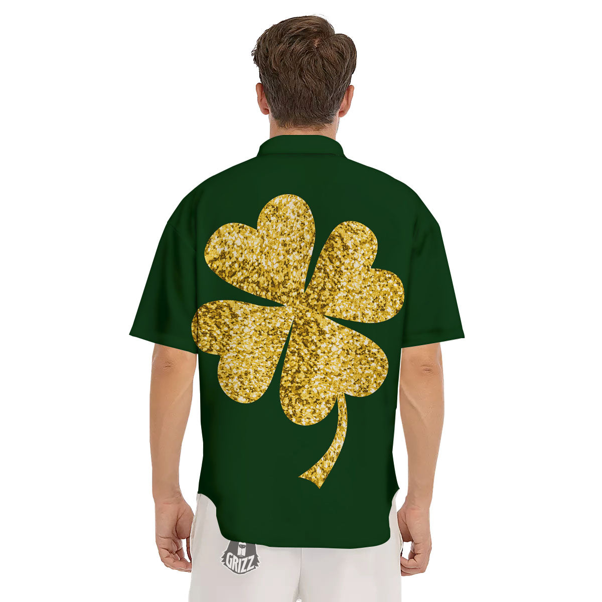 St. Patrick's Day Gold Clover Print Men's Short Sleeve Shirts-grizzshop