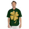 St. Patrick's Day Gold Clover Print Men's Short Sleeve Shirts-grizzshop