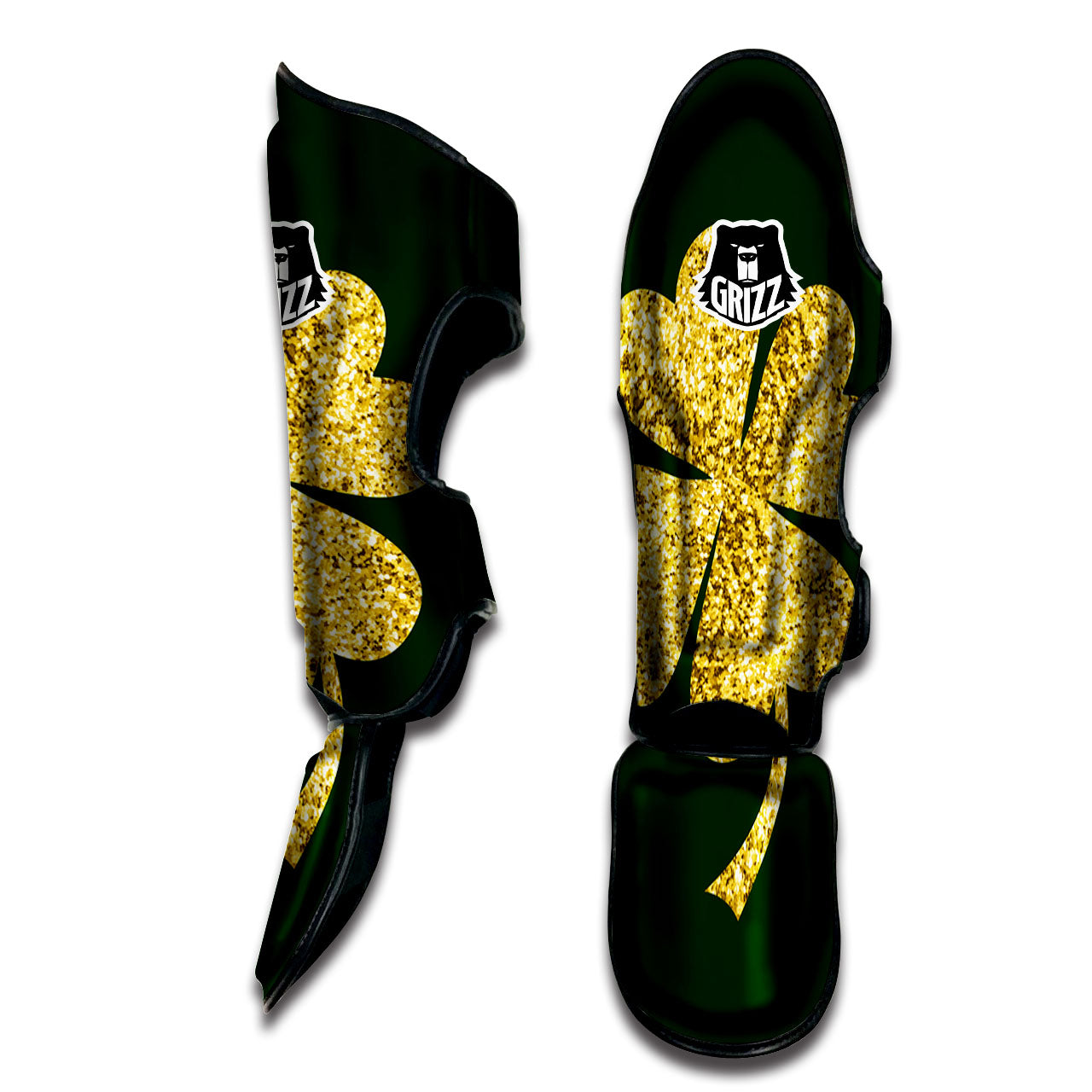 St. Patrick's Day Gold Clover Print Muay Thai Shin Guards-grizzshop