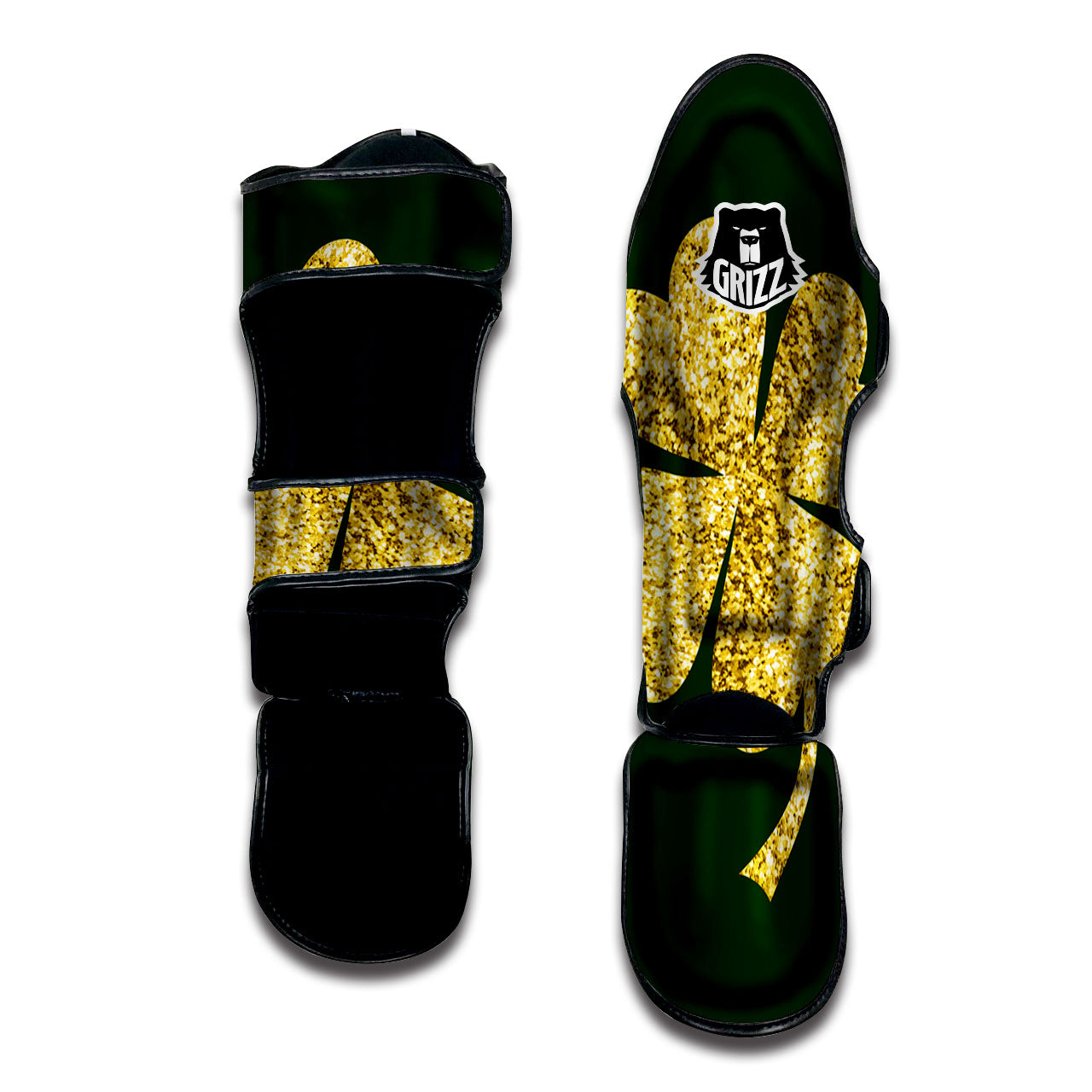 St. Patrick's Day Gold Clover Print Muay Thai Shin Guards-grizzshop