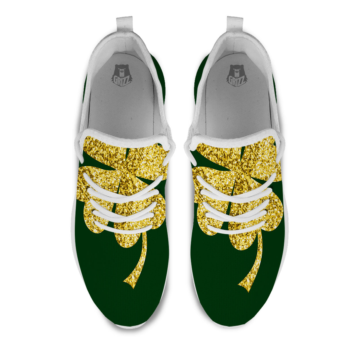 St. Patrick's Day Gold Clover Print White Athletic Shoes-grizzshop