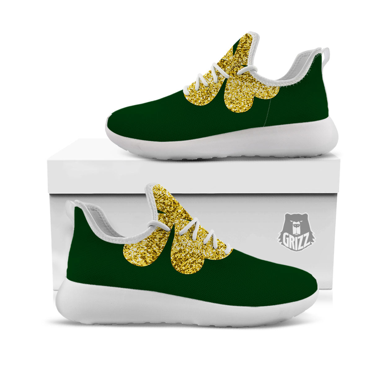 St. Patrick's Day Gold Clover Print White Athletic Shoes-grizzshop