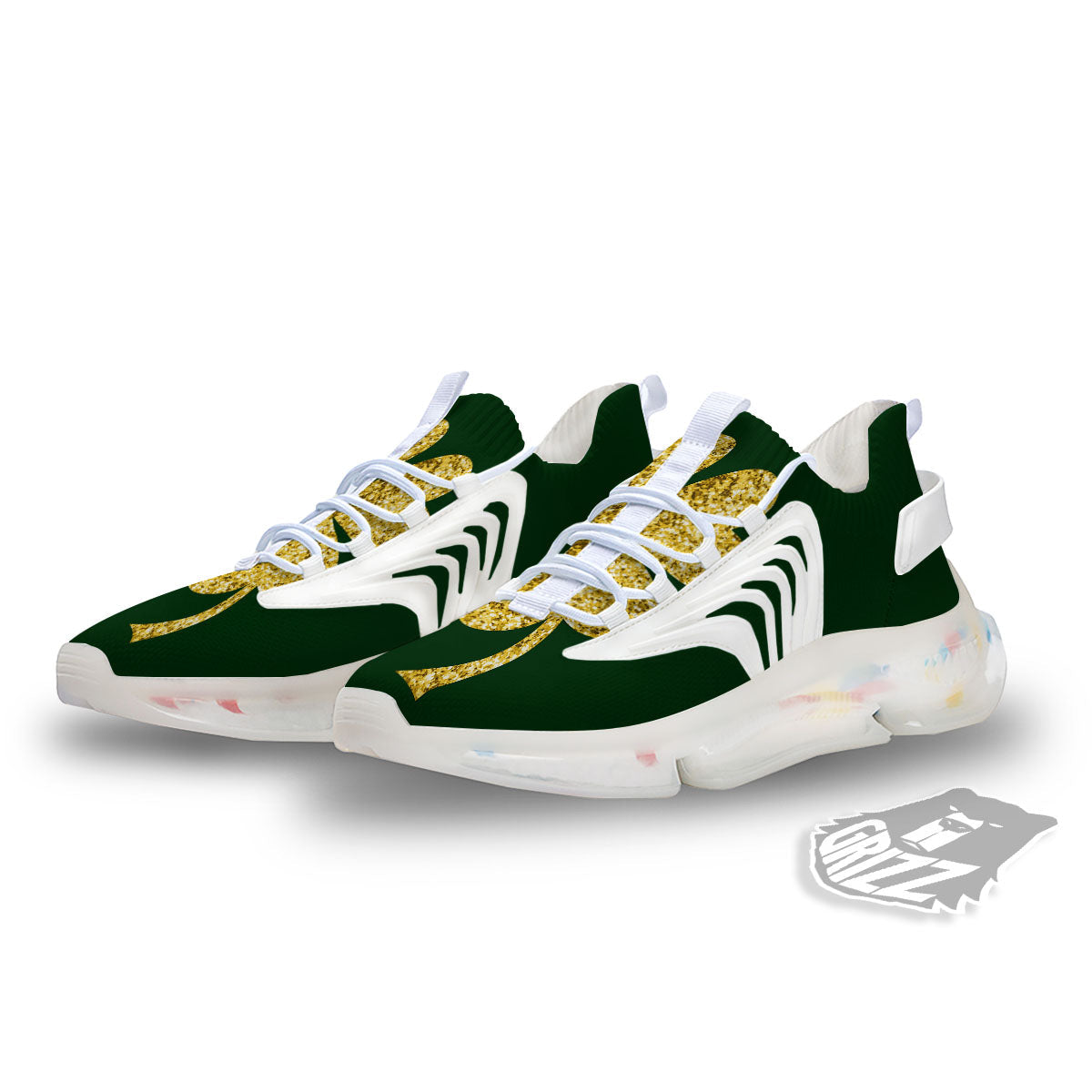 St. Patrick's Day Gold Clover Print White Gym Shoes-grizzshop