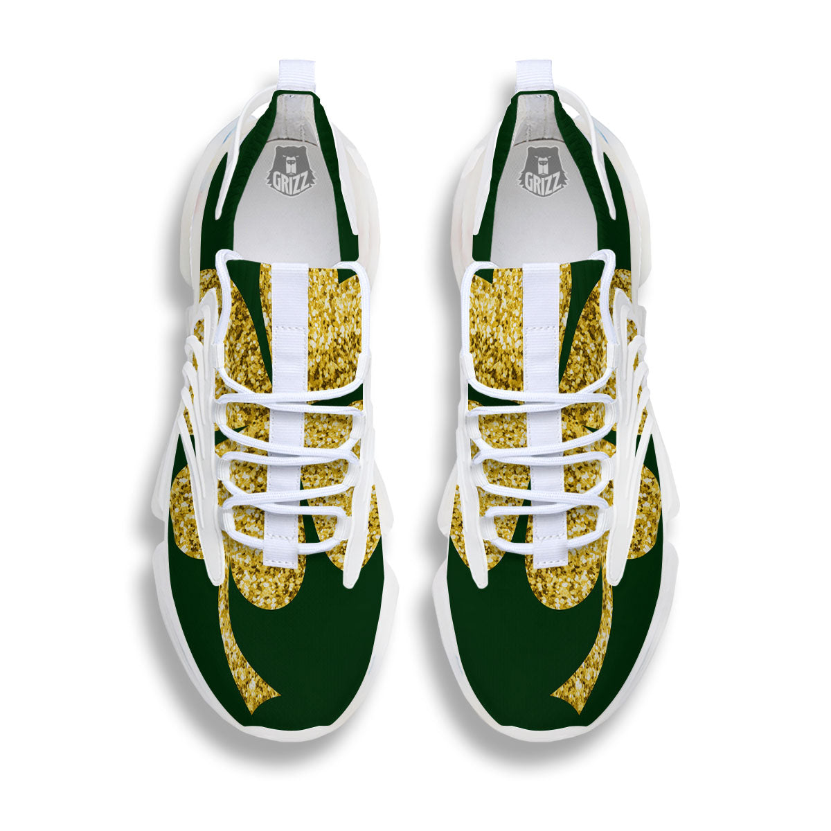 St. Patrick's Day Gold Clover Print White Gym Shoes-grizzshop