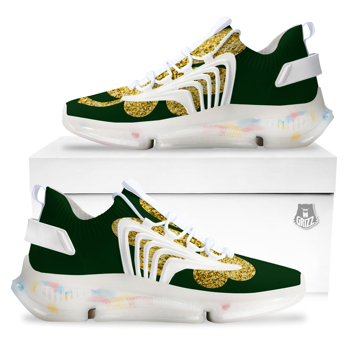 St. Patrick's Day Gold Clover Print White Gym Shoes-grizzshop