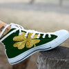 St. Patrick's Day Gold Clover Print White High Top Shoes-grizzshop