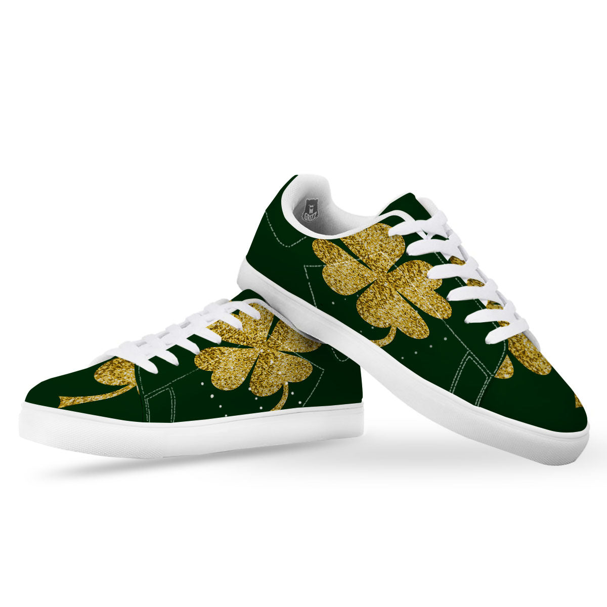 St. Patrick's Day Gold Clover Print White Low Top Sneakers-grizzshop