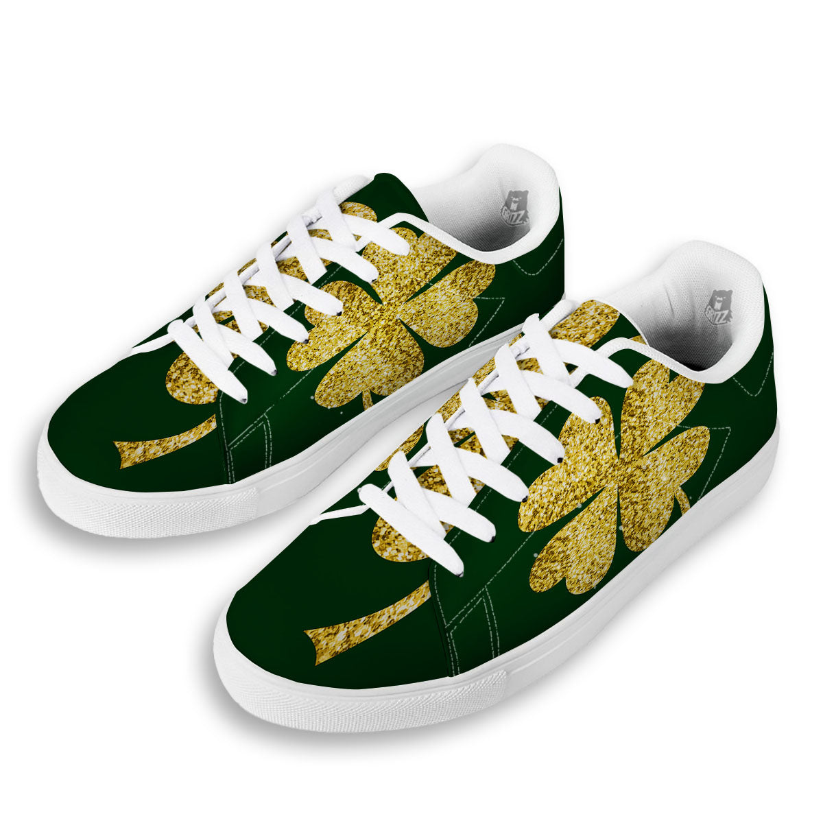 St. Patrick's Day Gold Clover Print White Low Top Sneakers-grizzshop