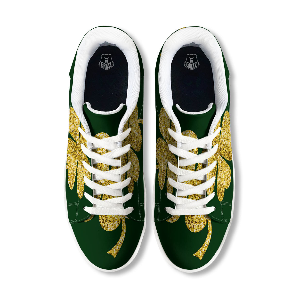 St. Patrick's Day Gold Clover Print White Low Top Sneakers-grizzshop