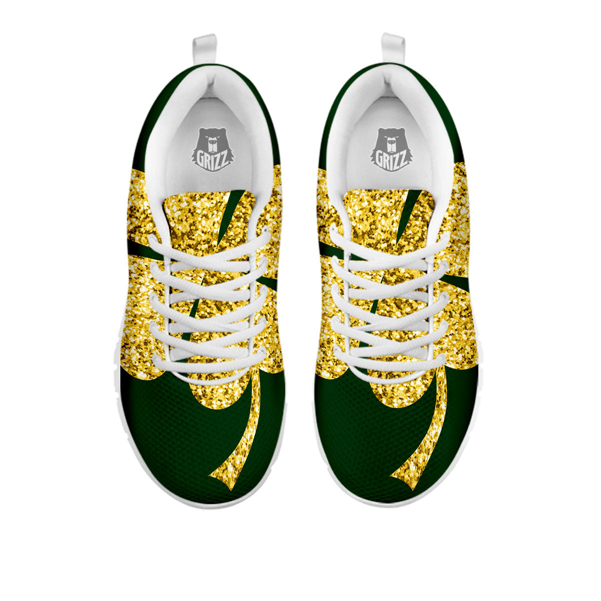 St. Patrick's Day Gold Clover Print White Sneaker-grizzshop