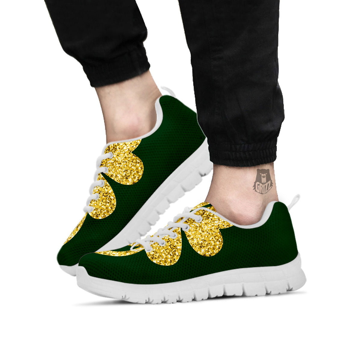 St. Patrick's Day Gold Clover Print White Sneaker-grizzshop