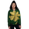 St. Patrick's Day Gold Clover Print Women's Bomber Jacket-grizzshop