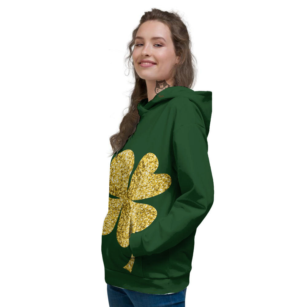 St. Patrick's Day Gold Clover Print Women's Hoodie-grizzshop