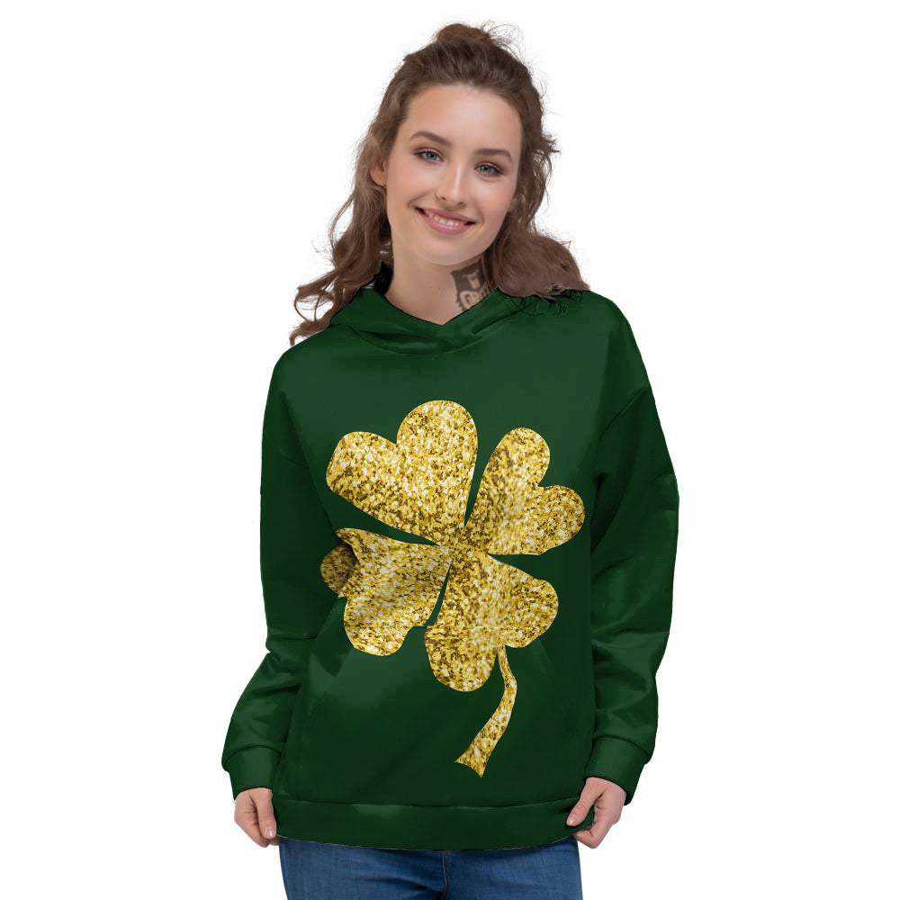 St. Patrick's Day Gold Clover Print Women's Hoodie-grizzshop