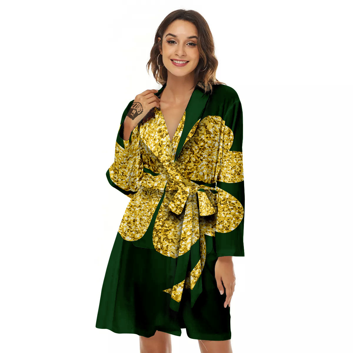 St. Patrick's Day Gold Clover Print Women's Robe-grizzshop