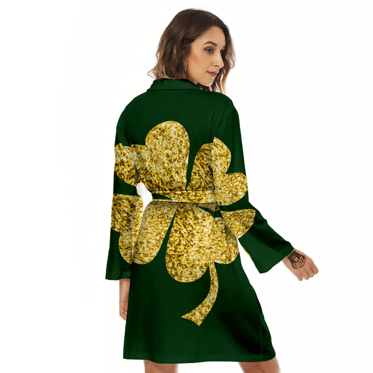 St. Patrick's Day Gold Clover Print Women's Robe-grizzshop